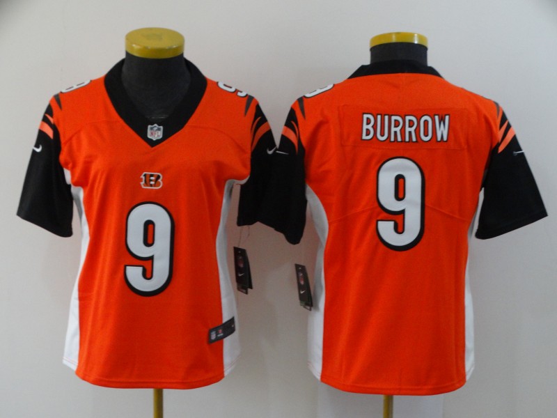 Women Cincinnati Bengals #9 Burrow orange Nike Vapor Untouchable Stitched Limited NFL Jerseys